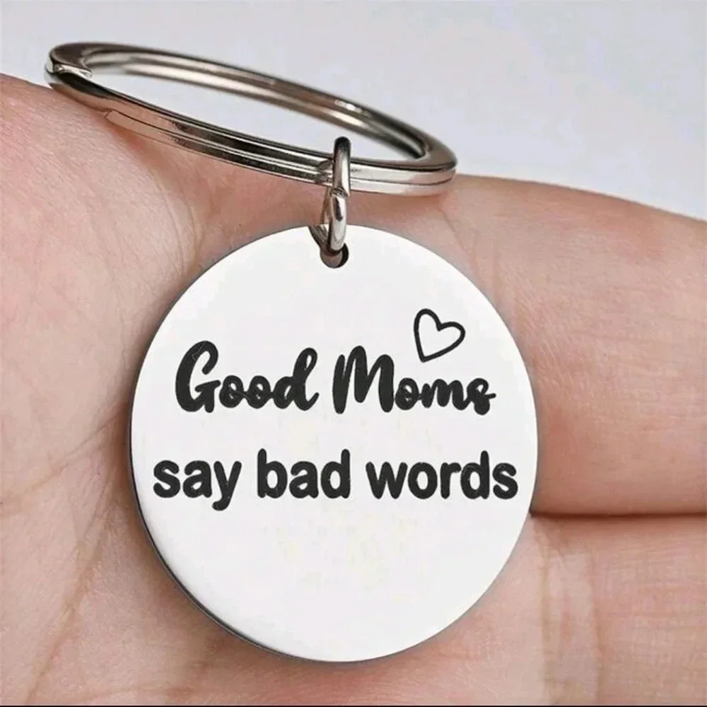 Funny silver mom mama key keychain keyring heart gift parent kids cute accessory